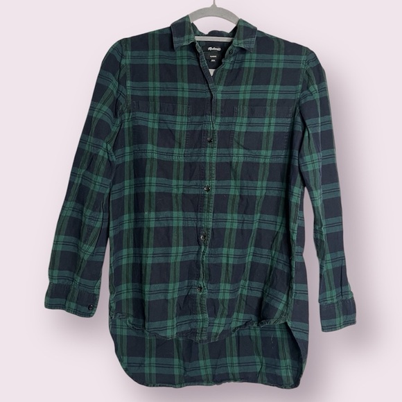 Madewell Green and Navy Blue Plaid Cotton Button Up XXS - Picture 1 of 6